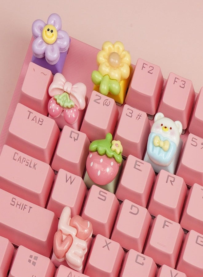 Wonhibo 6 PCS Cute Keycaps for Cherry MX Keyboards - Strawberry Sunflower OEM Profile ESC Key Replacement, Mechanical Keyboard Decoration for Women Girls - Image 2