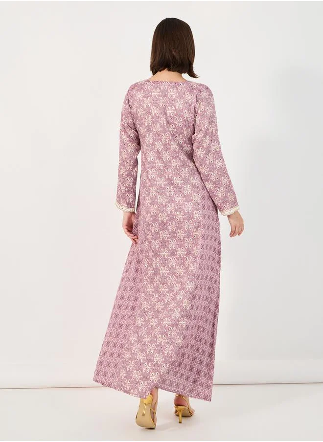 Styli All-Over Print Embroidered A-Line Jalabiya