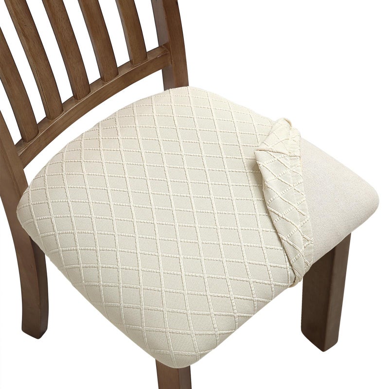 Fuloon Stretch Jacquard Chair Seat Covers Set of 4 Removable Washable Dining Chair Covers AntiDust Dining Room Chair Covers Seat Cushion Slipcovers 4 Beige