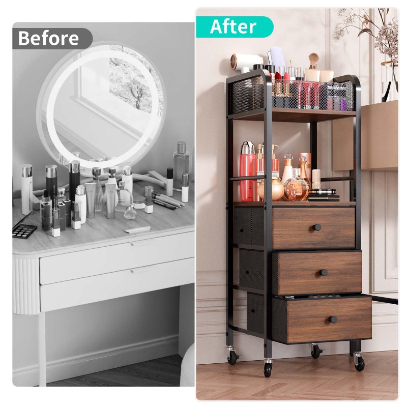 HapiRm Rolling Makeup Cart Organizer - Floor Skincare Make Up Storage with 3 Non-woven Fabric Drawers, Vanity Organizer Cosmetic Display Cases Holder for Skin Care Perfume Nail Polish Brush Hair Tool - Image 2