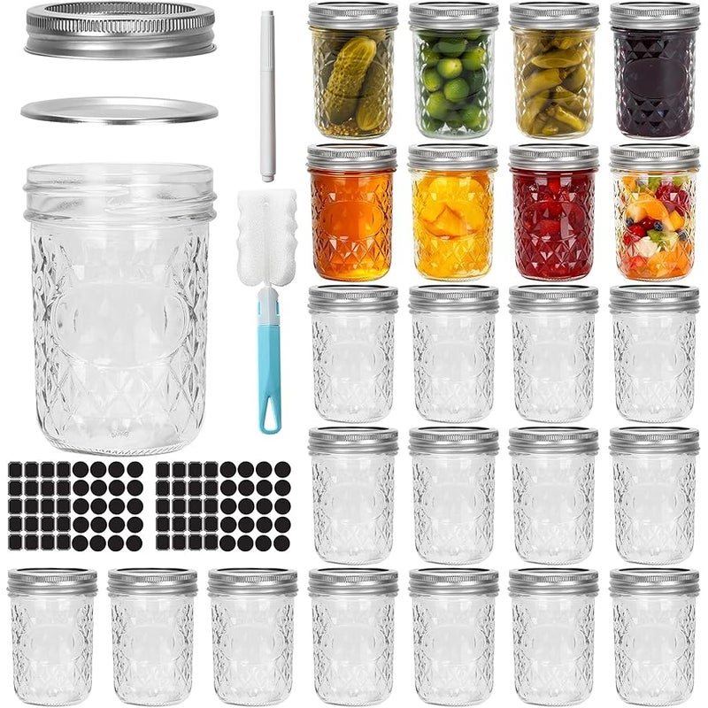 سهومي Cehomi Glass Mason Jars 8 oz with Lids - 24 Pack Regular Mouth Canning Jars, Glass Jars for food Storage, Canning, Pickling, Dry Goods, Snacks, Candies,and DIY Projects - Image 1