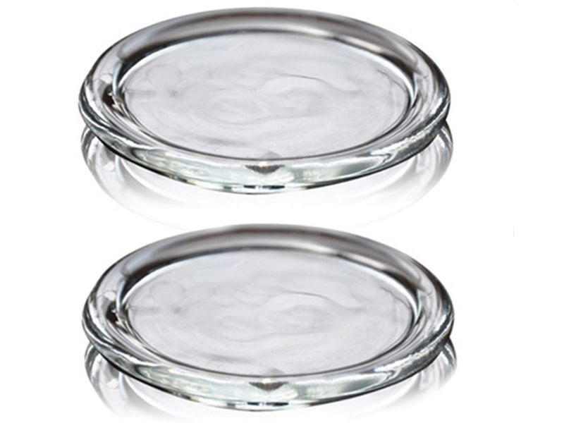 Cumuiu 2 Pack Glass Candle Holder 3" Clear Beautiful Transparent Round Candle Plate - Image 1