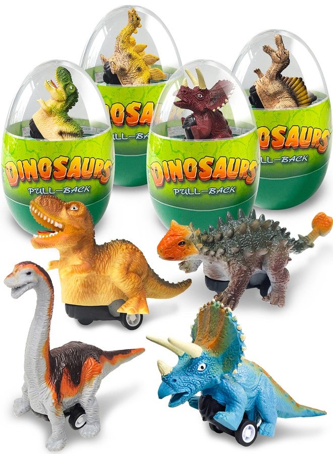 Tonberless 4 Pack Dinosaur Pull Back Cars, Toddler Easter Basket Stuffers Gifts Party Favors, Prefilled Easter Eggs Fillers with Toys Inside Filled for Kids Teens Boys Girls - Image 1