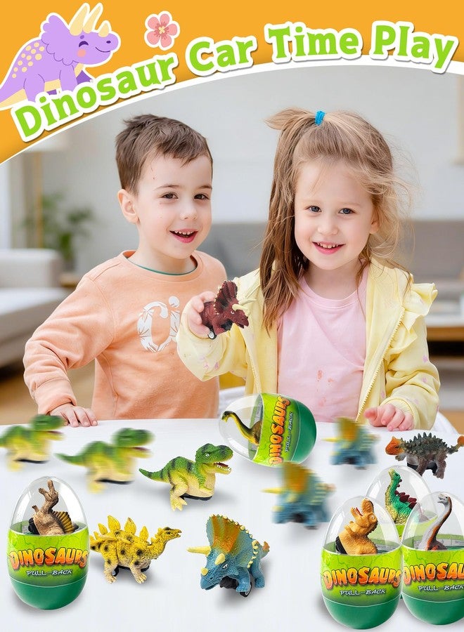 Tonberless 4 Pack Dinosaur Pull Back Cars, Toddler Easter Basket Stuffers Gifts Party Favors, Prefilled Easter Eggs Fillers with Toys Inside Filled for Kids Teens Boys Girls - Image 2
