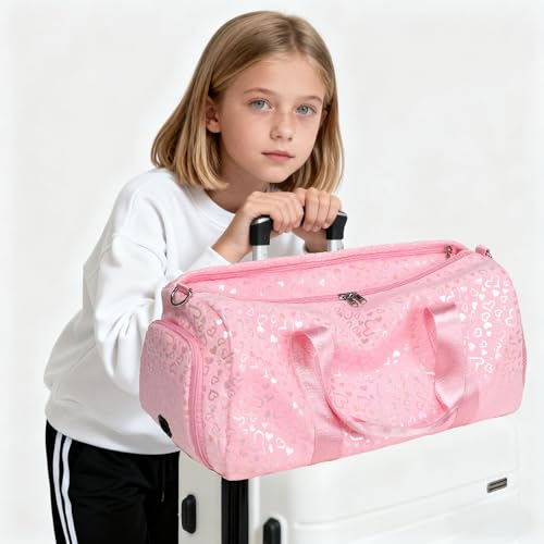 Kimwadalh Girls Duffle Bags, Pink Soft Plush Large-capacity Dance Ballet Bag Gym Sport Overnight Travel Sleepover Bags with Shoe Compartment for Women Girl - Image 2