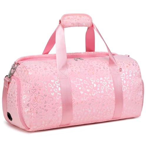 Kimwadalh Girls Duffle Bags, Pink Soft Plush Large-capacity Dance Ballet Bag Gym Sport Overnight Travel Sleepover Bags with Shoe Compartment for Women Girl - Image 1