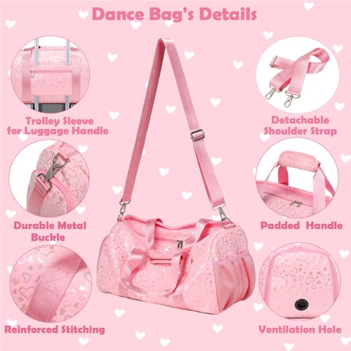 Kimwadalh Girls Duffle Bags, Pink Soft Plush Large-capacity Dance Ballet Bag Gym Sport Overnight Travel Sleepover Bags with Shoe Compartment for Women Girl - Image 3