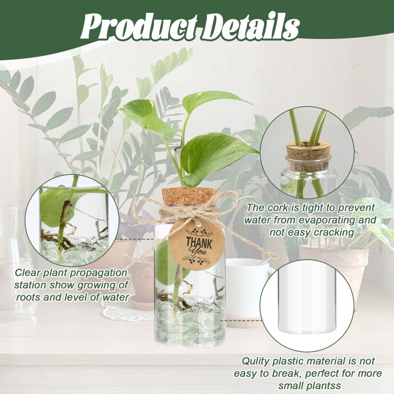 Ysglory 24 Pack 3.54'' Plant Propagation Stations 4oz Plastic Propagation Jars Planter Hydroponic Vase with Hole Lid and Thank You Tags for Plant Lovers Office Home Garden - Image 5