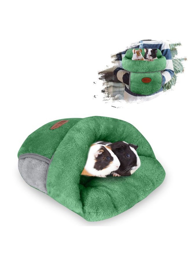 YUEPET Guinea Pig Bed Cuddle Cave Warm Fleece Cozy House Bedding Sleeping Cushion Cage Nest for Small Animal Squirrel Chinchilla Rabbit Hedgehog Cage Accessories Green - Image 1