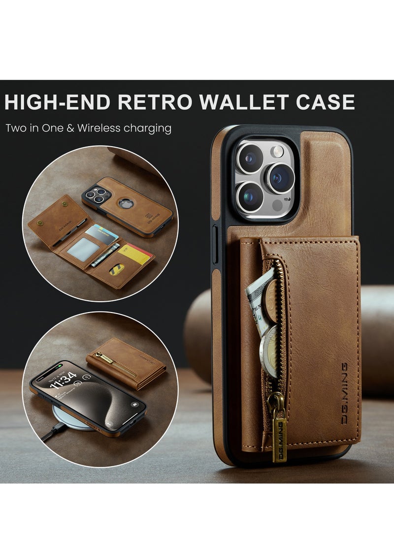Dg Ming 2 in 1 Clutch Wallet for Iphone 15 Pro Max, Vintage Slim Leather Case Magnetic Detachable Tri-Fold Wallet, Leather Case with Card Holder Pocket Slim Case  - Image 3