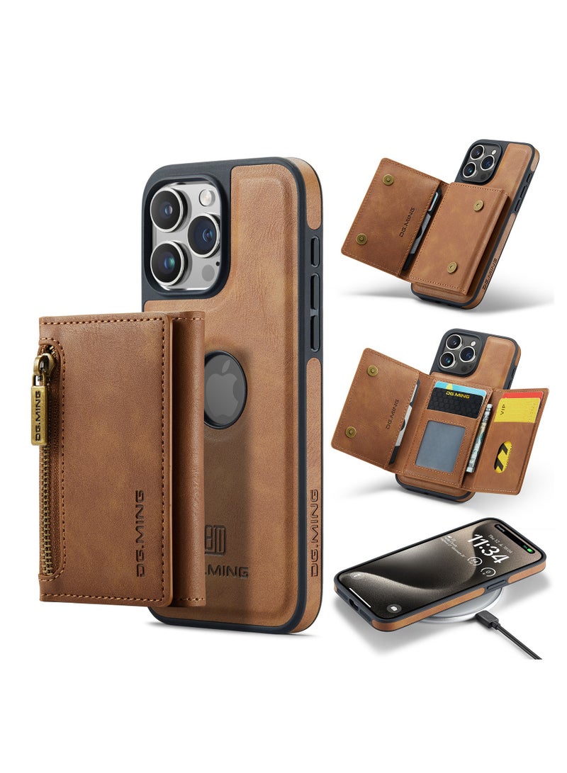 Dg Ming 2 in 1 Clutch Wallet for Iphone 15 Pro Max, Vintage Slim Leather Case Magnetic Detachable Tri-Fold Wallet, Leather Case with Card Holder Pocket Slim Case  - Image 2