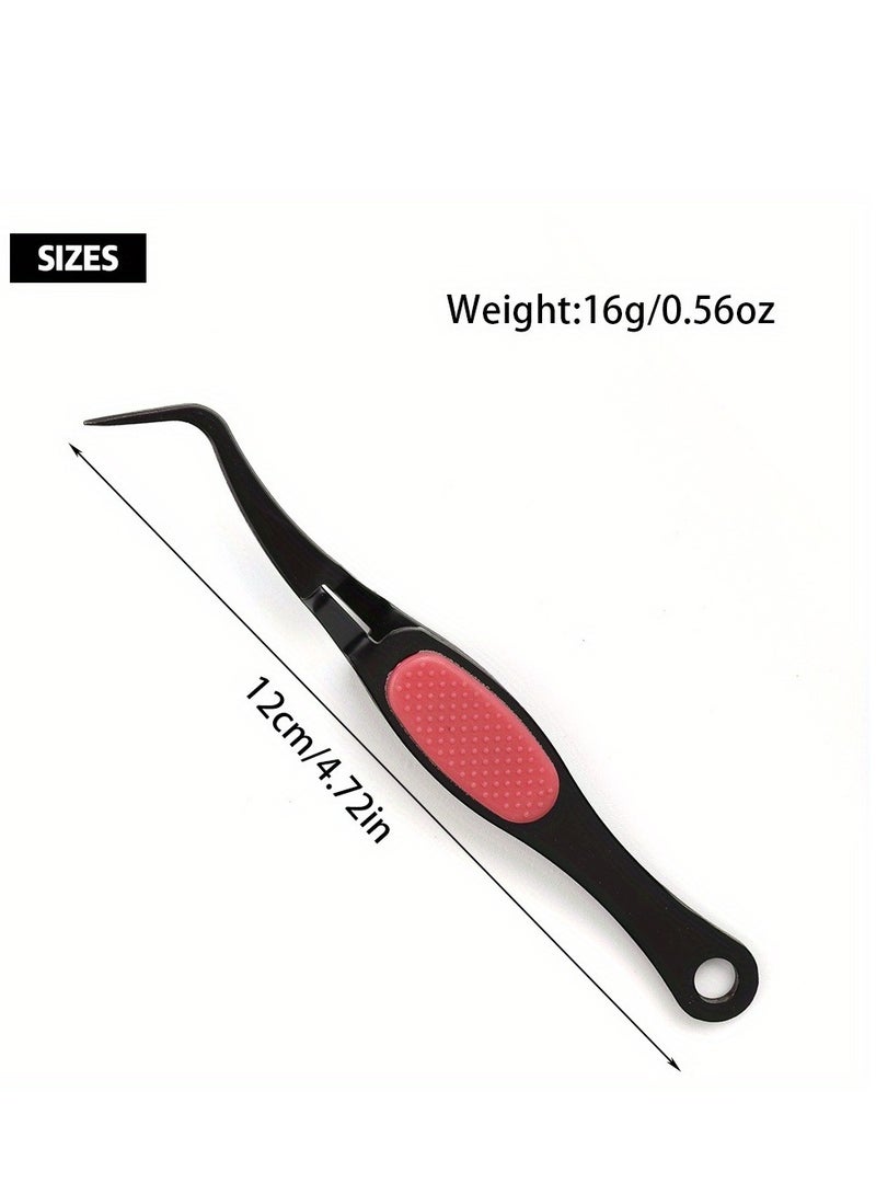 1pc Premium Stainless Steel Black Reverse Gripping Tweezers - Ergonomic soft grip handles, curved fine tips, perfect for manicures, DIY beaded jewelry making, precision crafts and hobby projects - Image 4