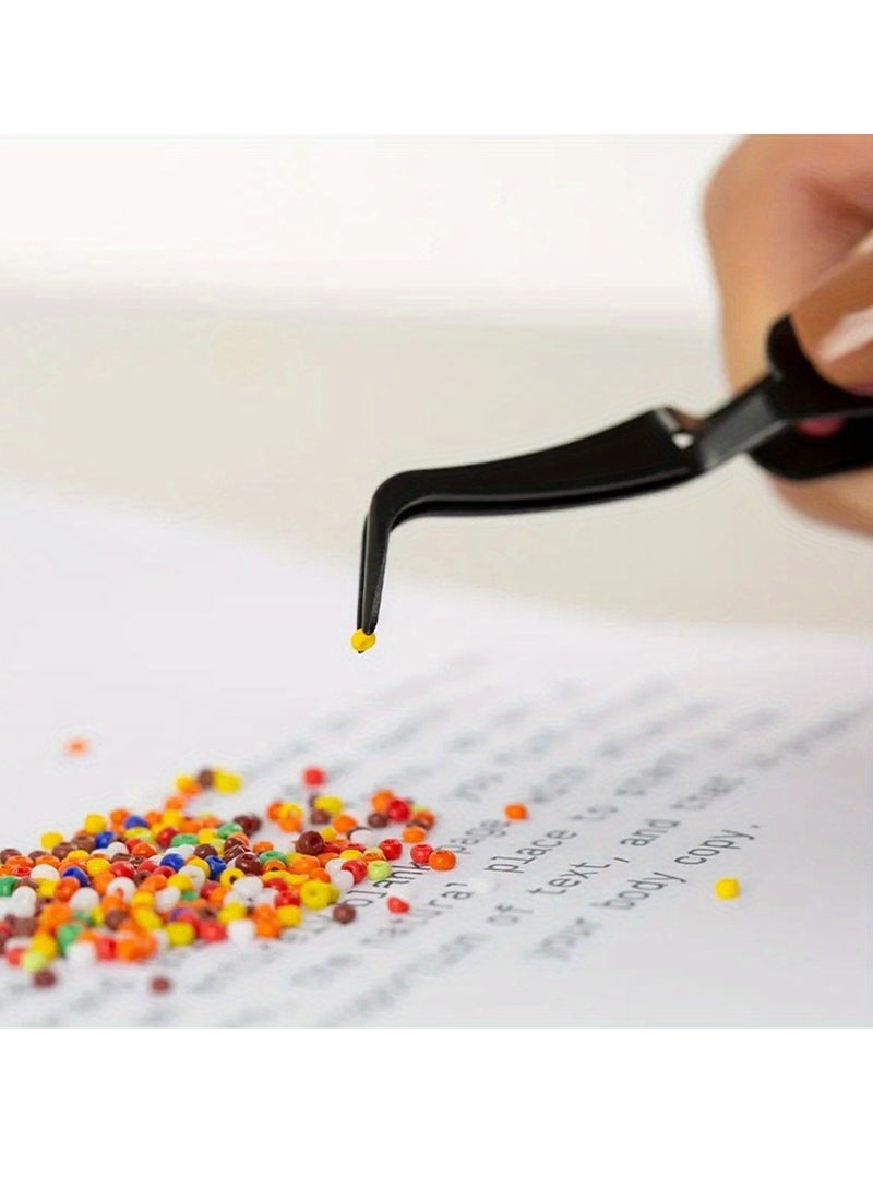 1pc Premium Stainless Steel Black Reverse Gripping Tweezers - Ergonomic soft grip handles, curved fine tips, perfect for manicures, DIY beaded jewelry making, precision crafts and hobby projects - Image 3