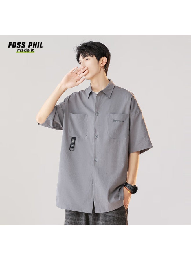 Foss Phil Workwear Short-sleeve Shirt For Men, Summer Loose Versatile Casual Half-sleeve Shirt Top Jacket Fpcs8 Gray 3XL - Image 2