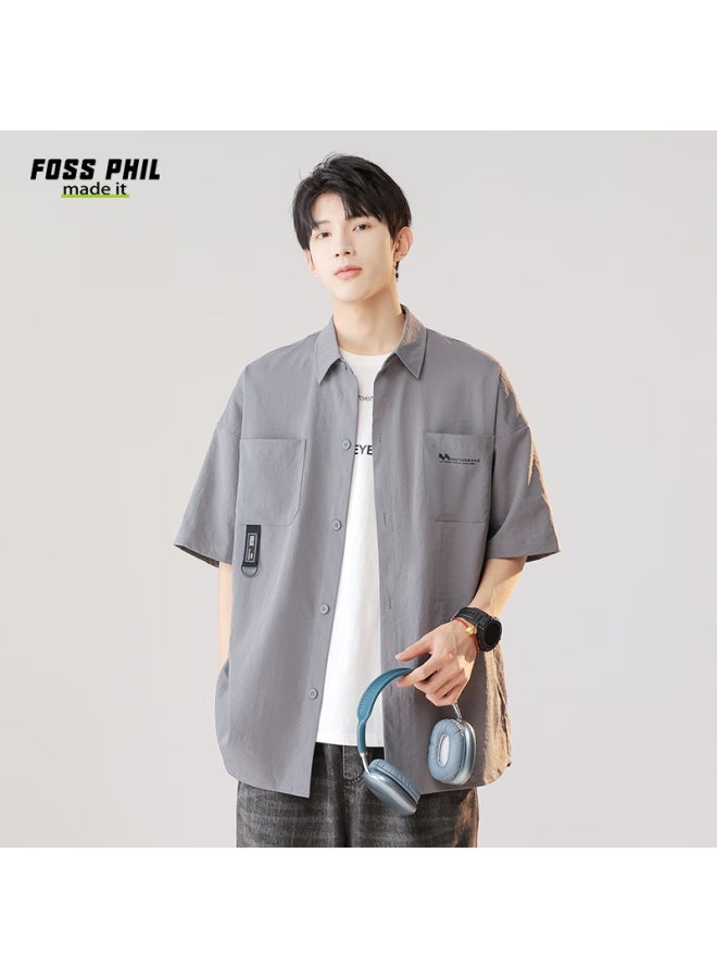 Foss Phil Workwear Short-sleeve Shirt For Men, Summer Loose Versatile Casual Half-sleeve Shirt Top Jacket Fpcs8 Gray 3XL - Image 5