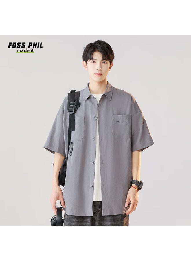 Foss Phil Workwear Short-sleeve Shirt For Men, Summer Loose Versatile Casual Half-sleeve Shirt Top Jacket Fpcs8 Gray 3XL - Image 1