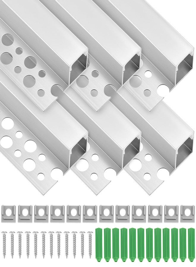كيو دبليو او ار كي قناة إضاءة LED من QWORK، عبوة من 6 قطع، طول 3.3 قدم، بدون إطار، قناة ألومنيوم لشريط إضاءة LED مُدمج في الجدران الجافة مع موزع إضاءة حليبي، لإضاءة مميزة - Image 1