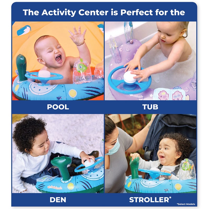 SwimSchool Baby Pool Float with Adjustable Canopy - 6-24 Months - Includes 5-Toy Interactive Play Console Safety Seat - Pink - Image 2