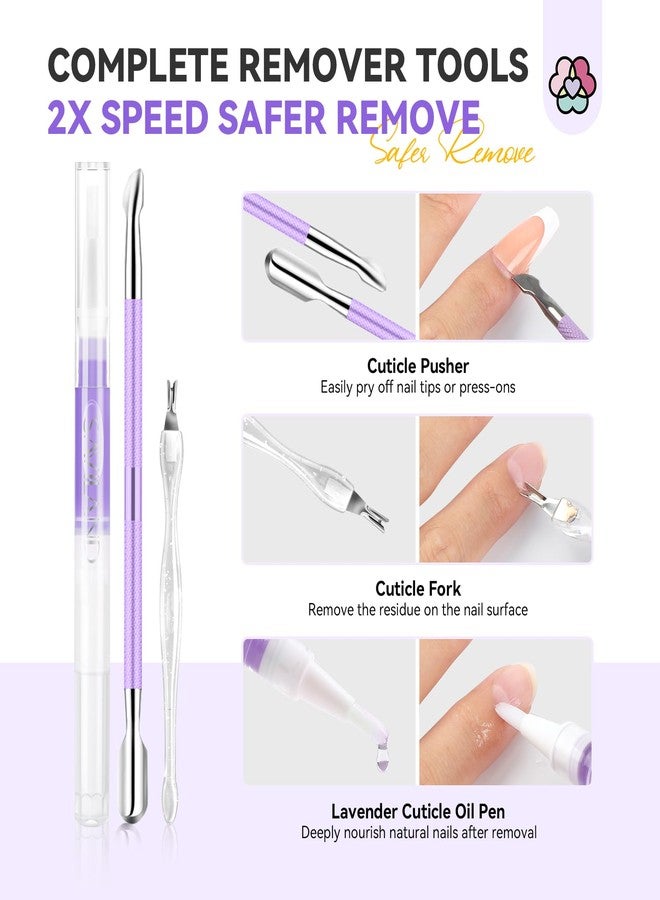 SAVILAND Fast Nail Glue Remover Kit: Press On Nail Remover 4 Pcs Cuticle Tools Easy Removal of Nails Glue and Acrylic Nails Tips 30 ml Debonder Serum and Cuticle Oil Pen Nail Prep Kit - Image 4