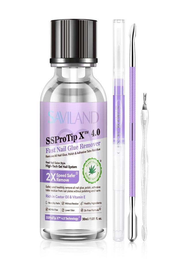 SAVILAND Fast Nail Glue Remover Kit: Press On Nail Remover 4 Pcs Cuticle Tools Easy Removal of Nails Glue and Acrylic Nails Tips 30 ml Debonder Serum and Cuticle Oil Pen Nail Prep Kit - Image 1