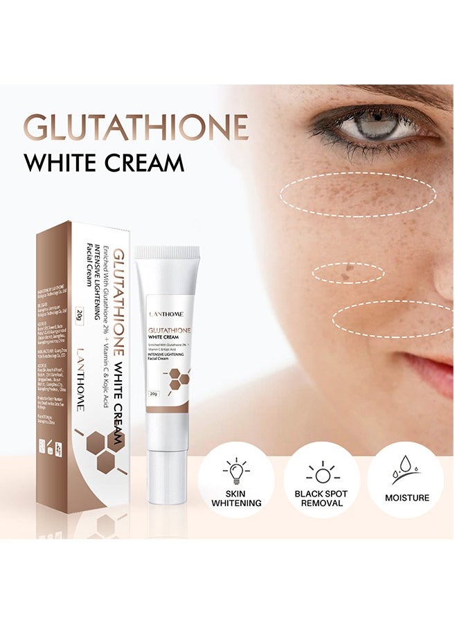 Lanthome Glutathione White Cream Enriched with Glutathione 2%+Vitamin C & Kojic Acid Intensive Lightening Facial Cream 20g, Intensive Lightening, Facial Dark Spots Remover, Face Moisturizer, Moisturizing and Brightening Tone Up Cream, Skin Lightening Cream with Kojic Acid.  - Image 1