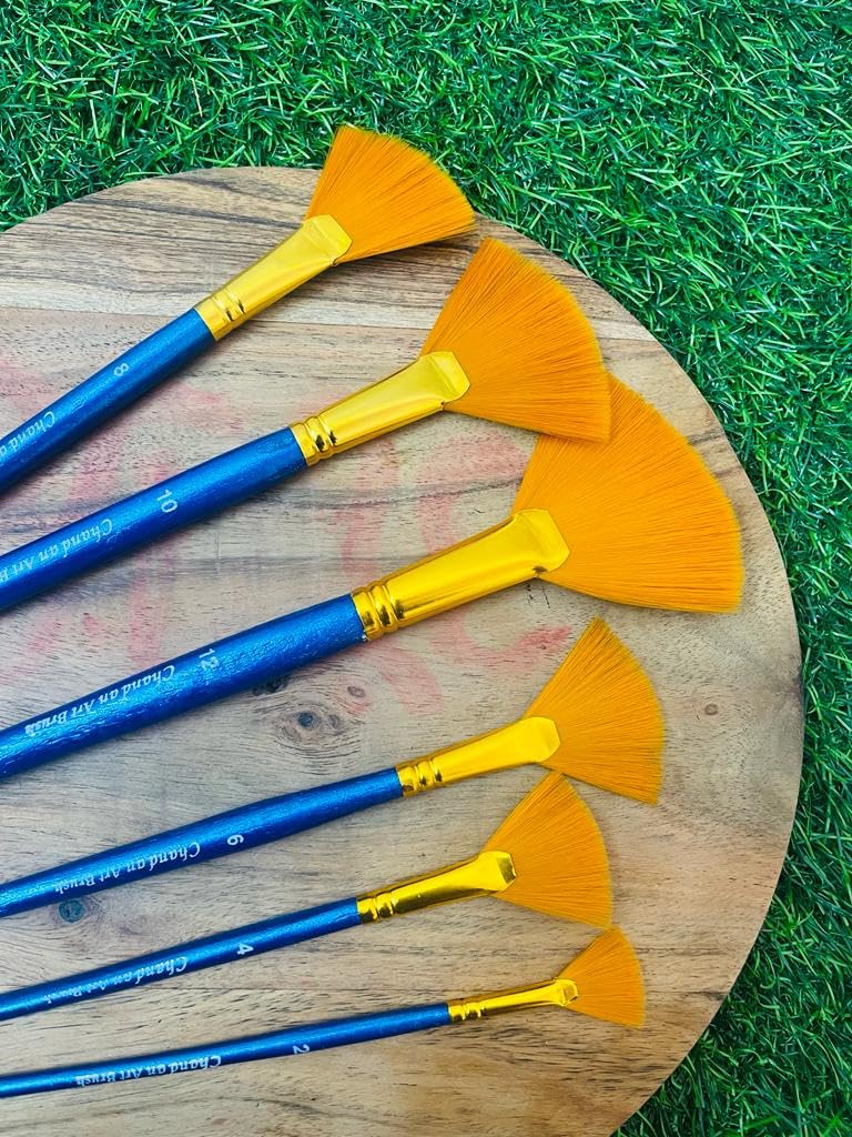 Paaroots Paaroots 6pcs Premium Artistic Range of Fan Paint Synthetic Gold Brush Set Long Handle (Size: 2, 4, 6, 8, 10, 12) (Pack of 6) - Image 3