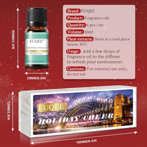 EUQEE Holiday Cheer Premium Fragrance Oils Set of 6 - Forest Pine, Christmas Wreath, Brown Sugar, Harvest Spice, Gingerbread, Pumpkin Pie - Scented Oils for Diffuser, Candle Making (10ml) - Image 2