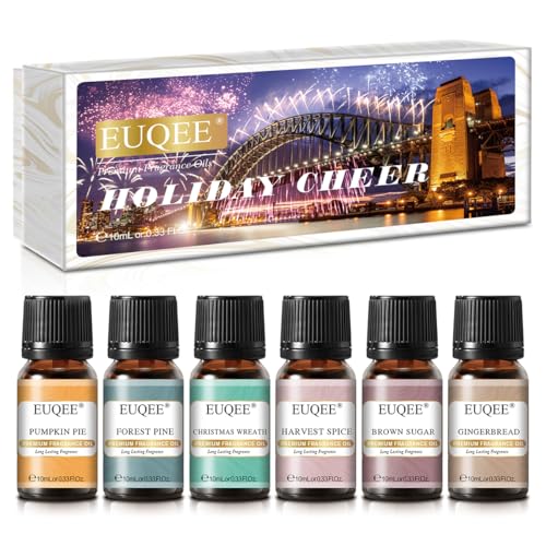 EUQEE Holiday Cheer Premium Fragrance Oils Set of 6 - Forest Pine, Christmas Wreath, Brown Sugar, Harvest Spice, Gingerbread, Pumpkin Pie - Scented Oils for Diffuser, Candle Making (10ml) - Image 5