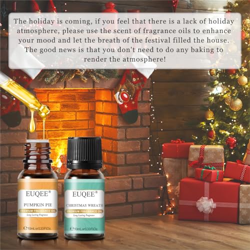 EUQEE Holiday Cheer Premium Fragrance Oils Set of 6 - Forest Pine, Christmas Wreath, Brown Sugar, Harvest Spice, Gingerbread, Pumpkin Pie - Scented Oils for Diffuser, Candle Making (10ml) - Image 3