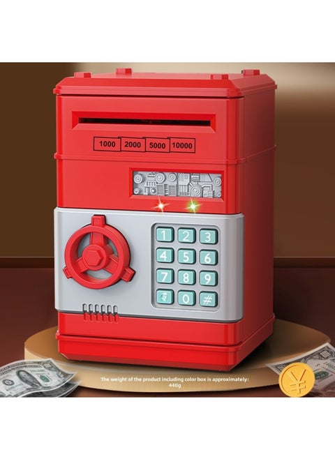 Children's Piggy Bank Creative Password Unlock Automatic Roll Money ATM Large Capacity Accessible Mini Safe Toy-Color:Password Deposit Box (red)