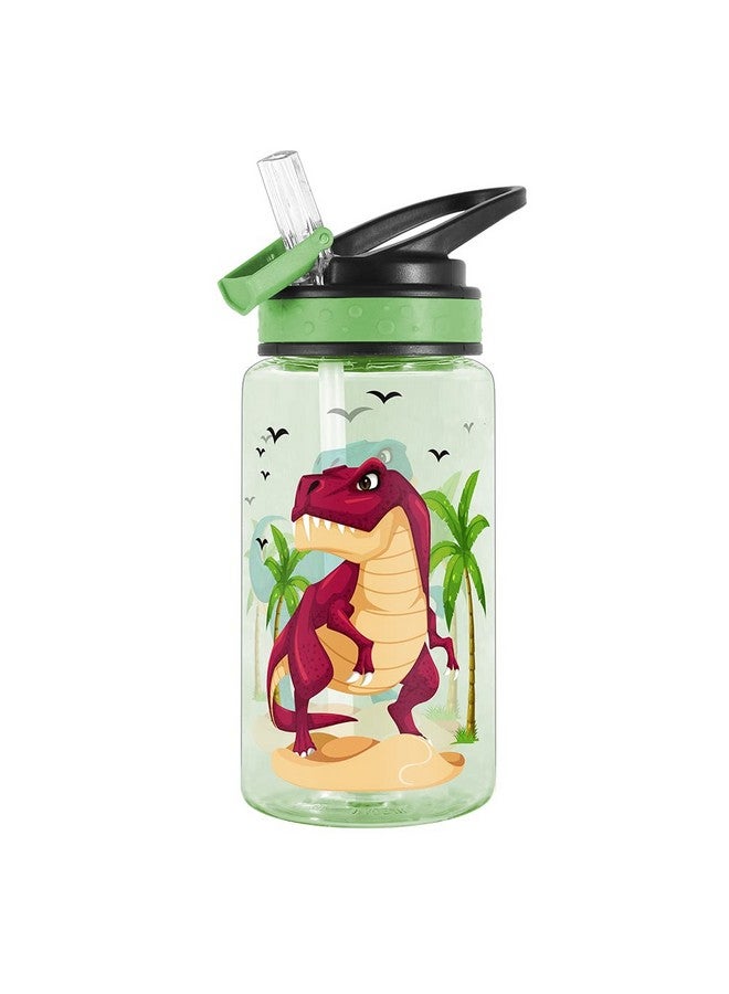Home Tune 15oz Water Bottle for Kids Girls Boys School, BPA Free, Leak Proof Flip Straw, Carry Loop, Easy Clean - Dinosaur - Image 1