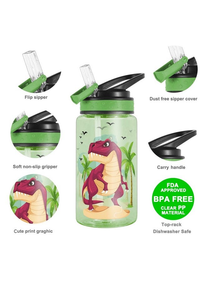 Home Tune 15oz Water Bottle for Kids Girls Boys School, BPA Free, Leak Proof Flip Straw, Carry Loop, Easy Clean - Dinosaur - Image 3