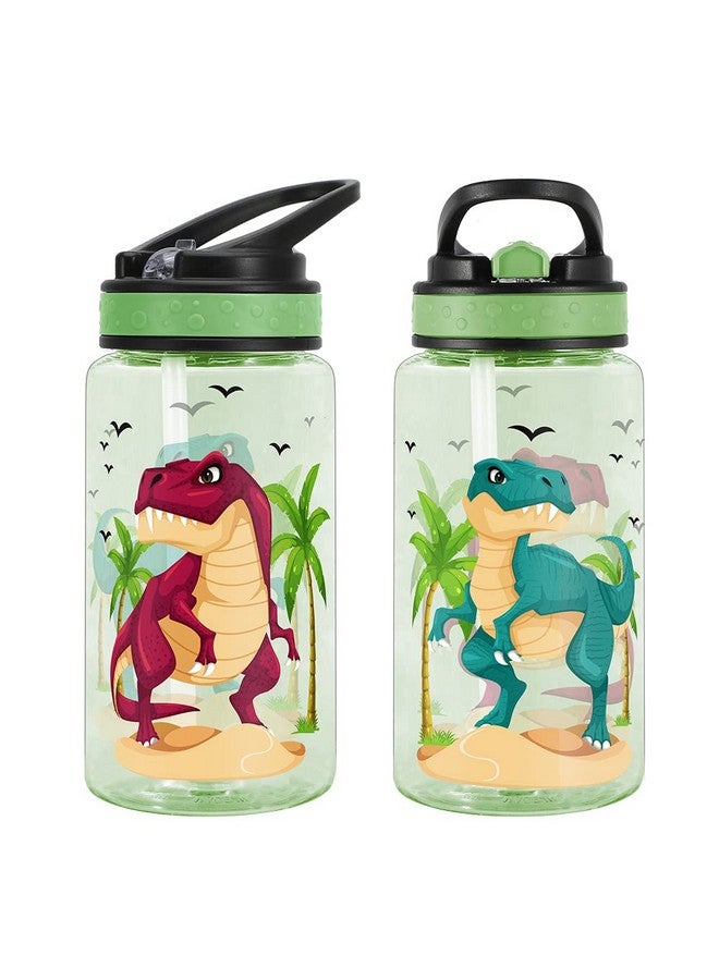Home Tune 15oz Water Bottle for Kids Girls Boys School, BPA Free, Leak Proof Flip Straw, Carry Loop, Easy Clean - Dinosaur - Image 2