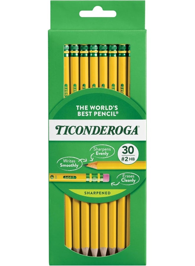 TICONDEROGA Pencils, Wood-Cased, Pre-Sharpened, Graphite #2 HB Soft, Yellow, 30-Pack - Image 1