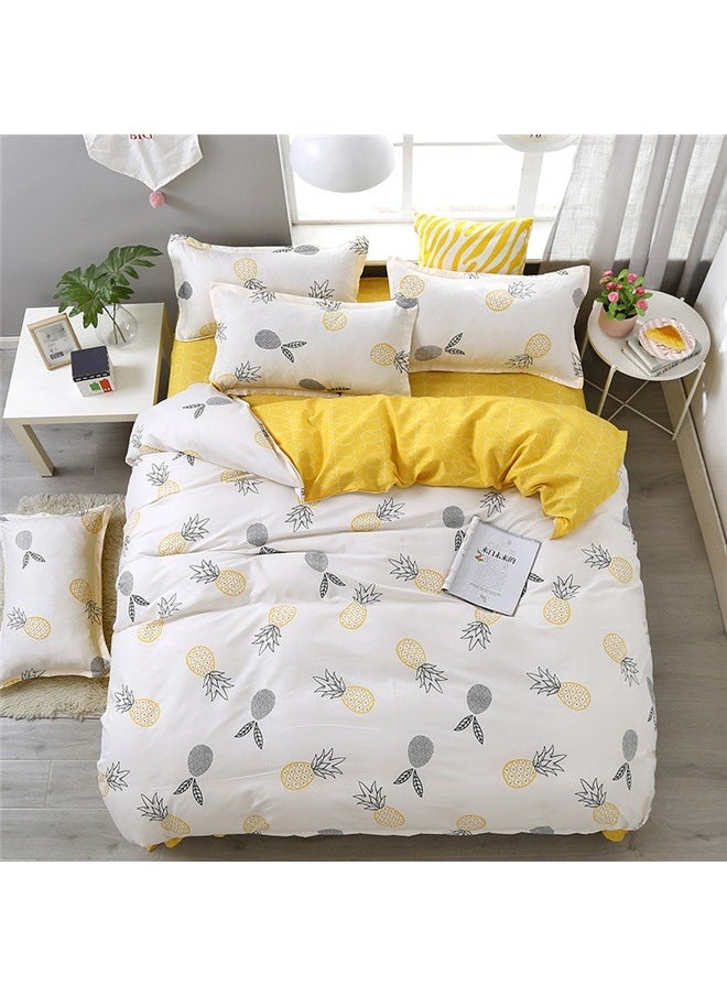 yongsheng 4-Piece Printed Duvet Cover Set Polyester Yellow/White，Yellow Pineapple Bedding Duvet Cover Sets Queen Size, Cute Fruit Decor Comforter Cover for Kids Girls Boys, Teens Adults Soft Bedding Set  - Image 1