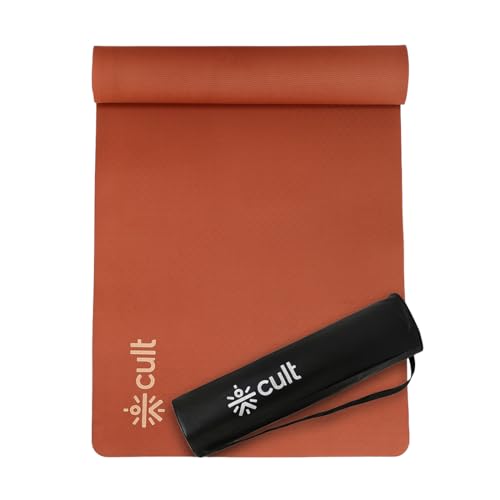 Cult TPE Yoga Mat, Non-Toxic Latex-Free, Anti-Slip, Extra-Thick Cushioning, Tear-Resistant, Travel Strap 6mm (Brown) - Image 1