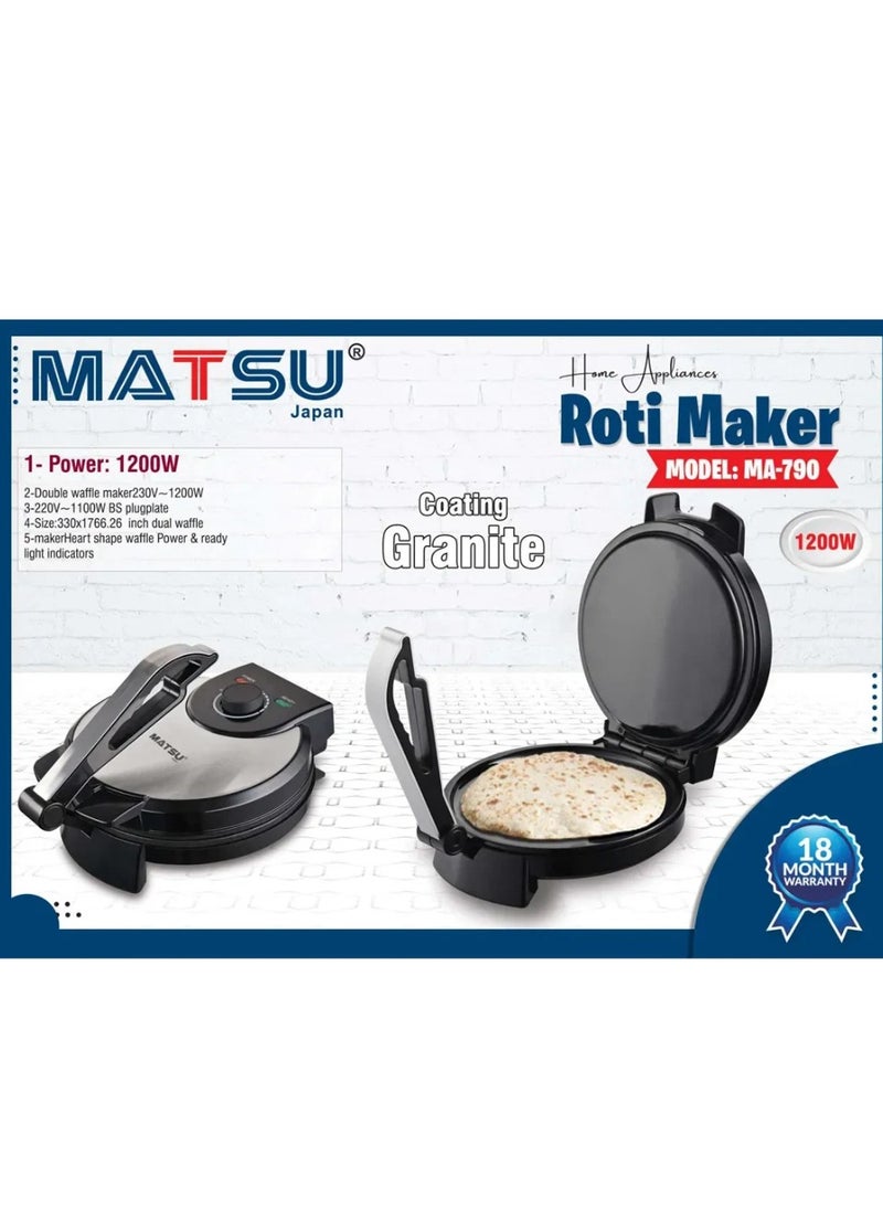 Generic MATSU 10-Inch Electric Roti Maker – 1200W Chapati Press with Non-Stick Plates, Stainless Steel Body, Adjustable Temperature Control, Dual Indicator Lights, Safety Lock, Easy Cleaning, Quick Heating, Flatbread Machine, Instruction Manual – 220-240V Home Kitchen Appliance – Black  - Image 5