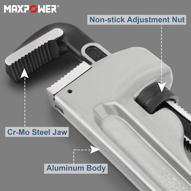 Max Power 36-inch Pipe Wrench, Heavy Duty Straight Pipe Wrench Aluminum Plumber Wrench - Image 3