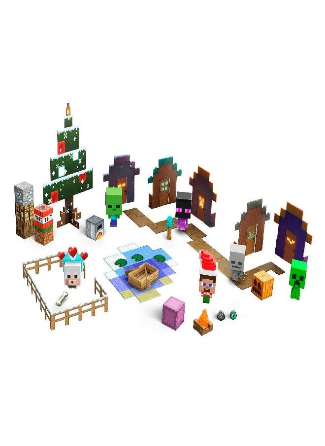 Mattel Games - Mattel Minecraft Mob Head Minis Advent Calendar Featuring Pixelated Video-Game Character Figures with Giant Heads, Collectible Toy Gift for Fans Ages 6 Years & Older - Image 1