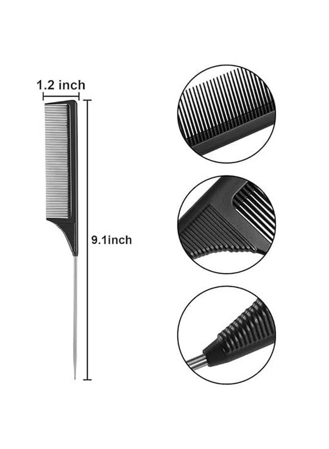 BANIRA Professional Carbon Fibre Hair Combs Set, Detangling, Rat Tail, Teasing Combs, Black, Pack of 3 - Image 2