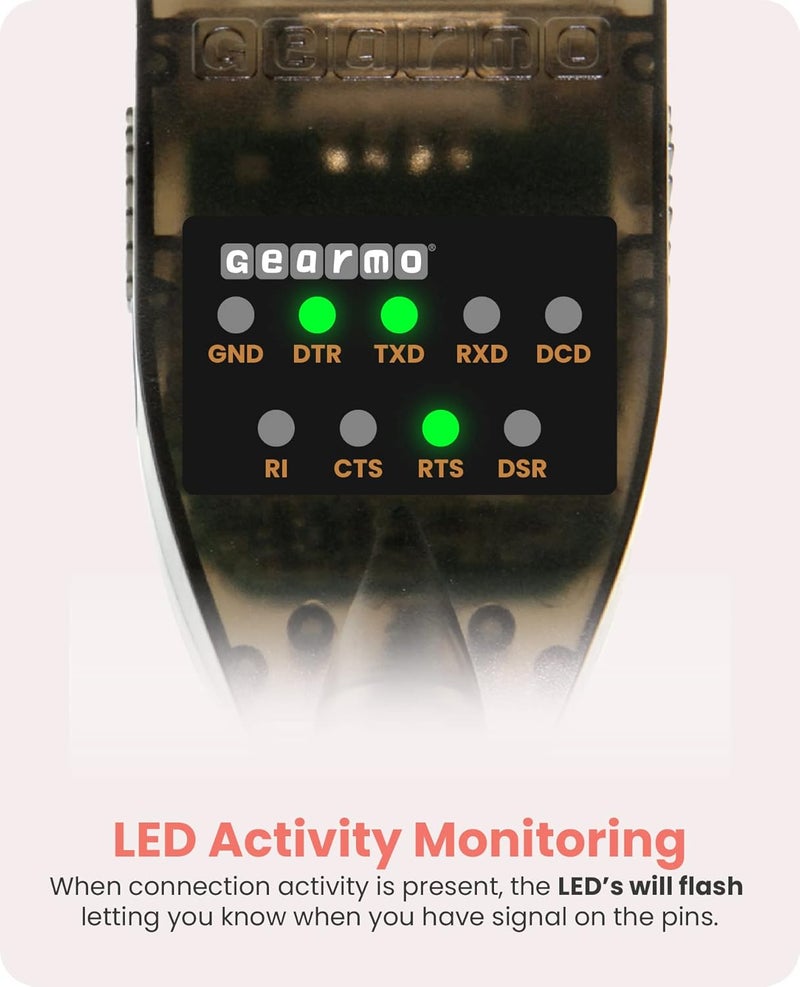 Gearmo USB-C to RS-232 Serial Adapter, FTDI Chip, LED Indicators, High-Speed Data Transfer, Cross-Platform Compatible, 3ft Cable - Image 4