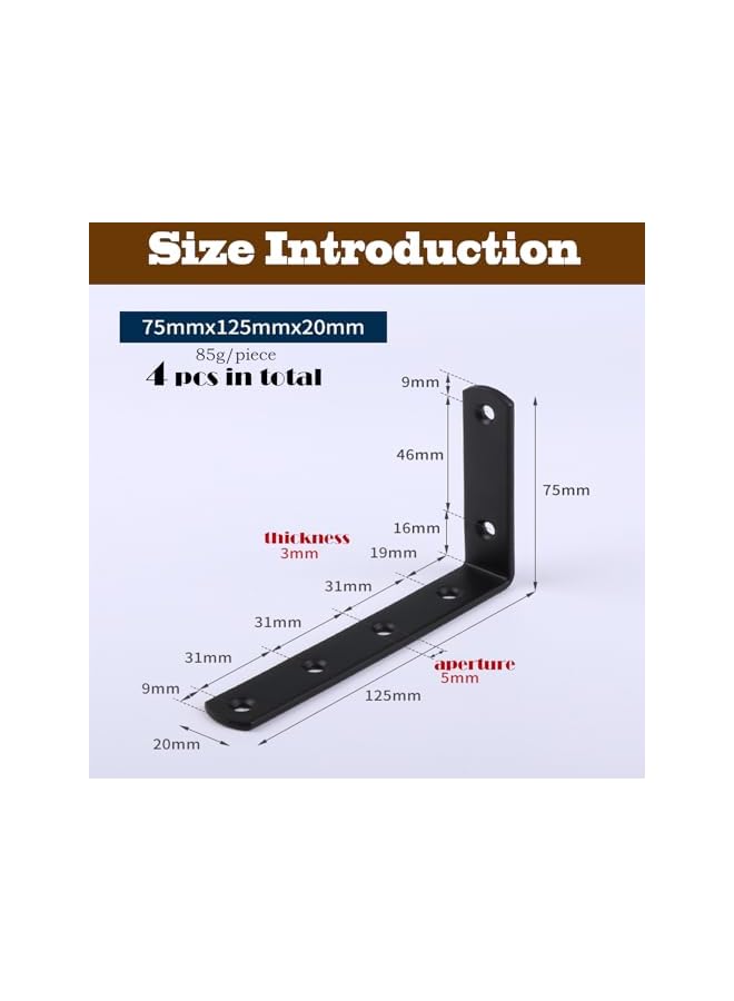 The Bros The Bros 4 Pcs L Corner Brace Shelf Bracket with Screws (5 x 3 Inch) Joint Angle Bracket for Shelves, Furniture  - Image 2