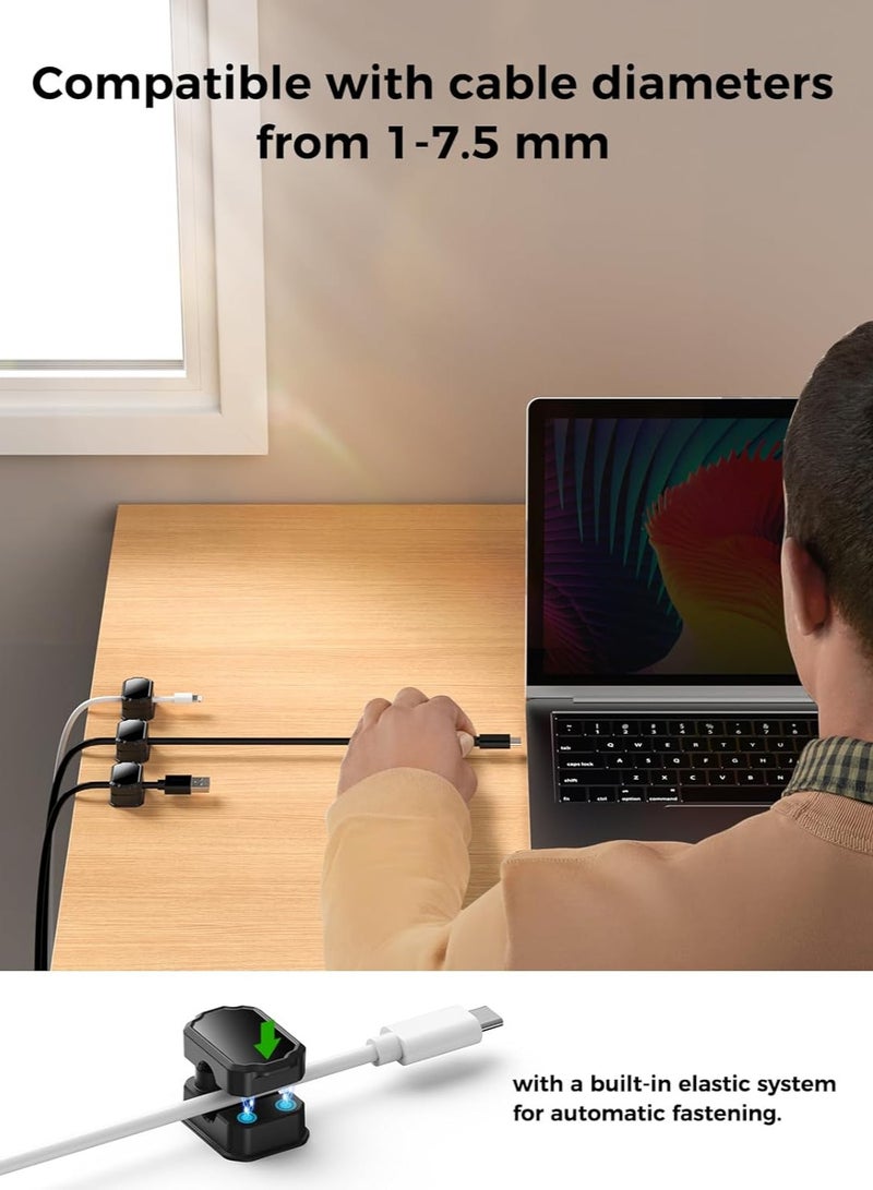 6 Pack Magnetic Cable Clips [Cable Smooth Adjustable] Cord Holder, Under Desk Cable Management, Adhesive Wire Holder Keeper Organizer for Home Office Desk Phone Car Wall Desktop Nightstand