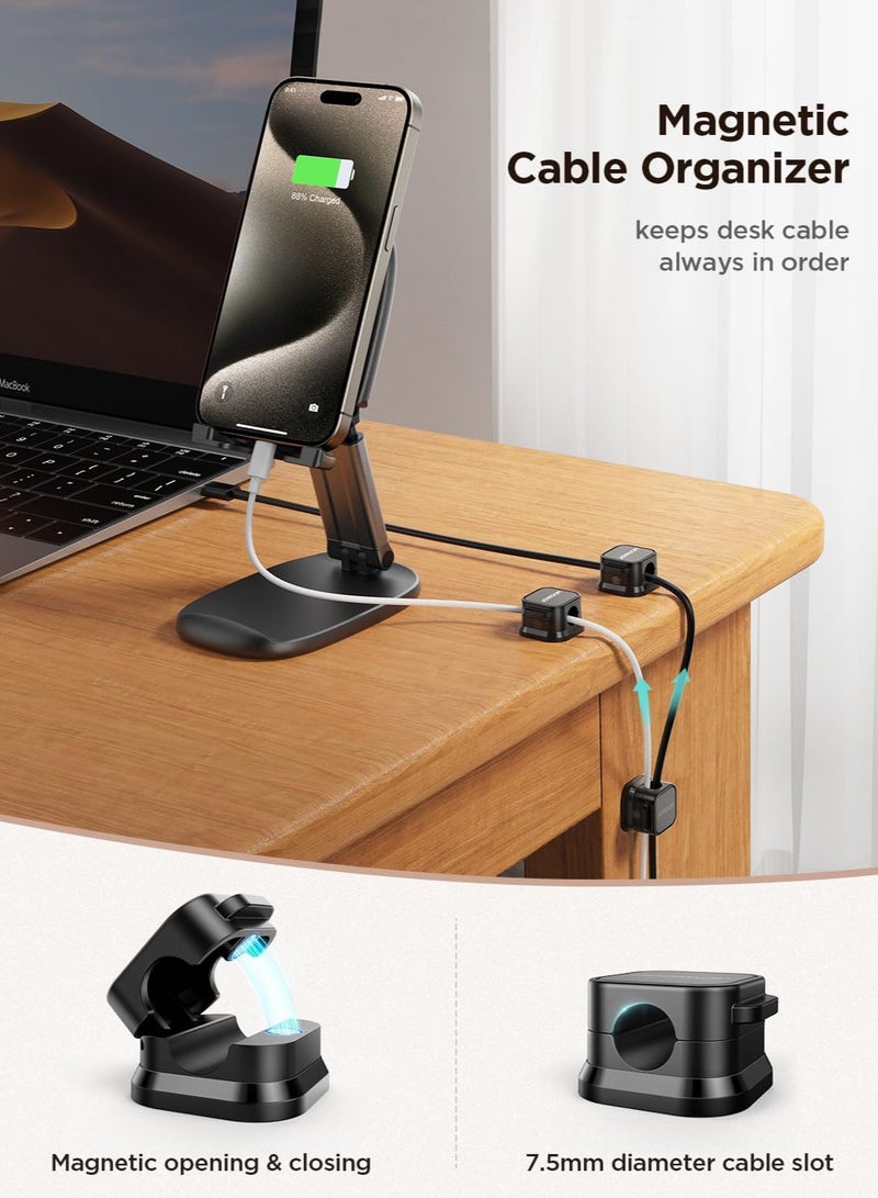 6 Pack Magnetic Cable Clips [Cable Smooth Adjustable] Cord Holder, Under Desk Cable Management, Adhesive Wire Holder Keeper Organizer for Home Office Desk Phone Car Wall Desktop Nightstand