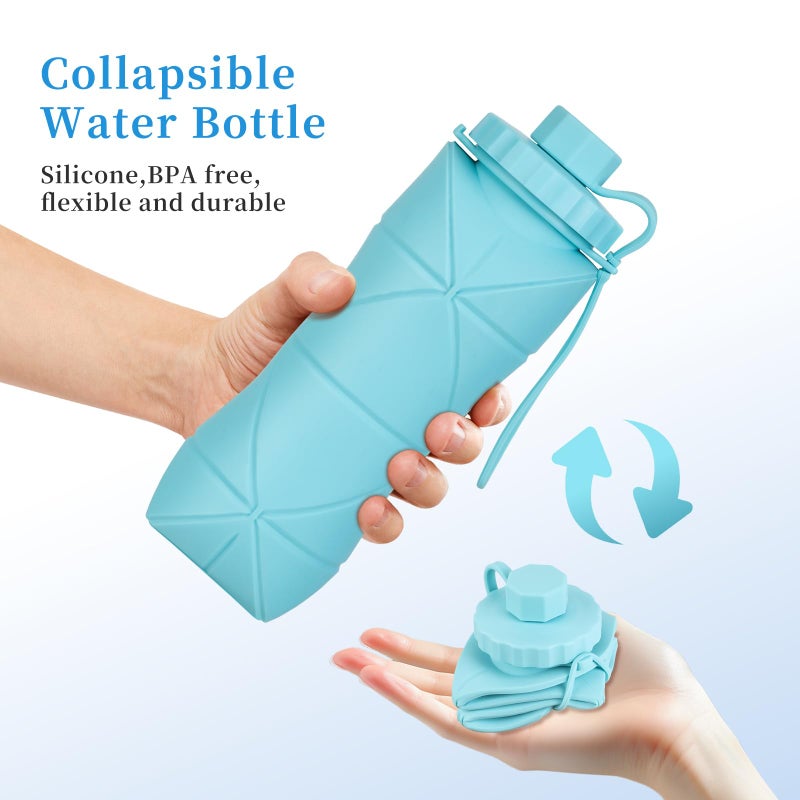 YCT Collapsible Silicone Travel Water Bottle 20oz (600ml), Reuseable Leakproof BPA Free Foldable Sports Bottle, with Carrying Strap, Dark Gray + Purple - Image 2