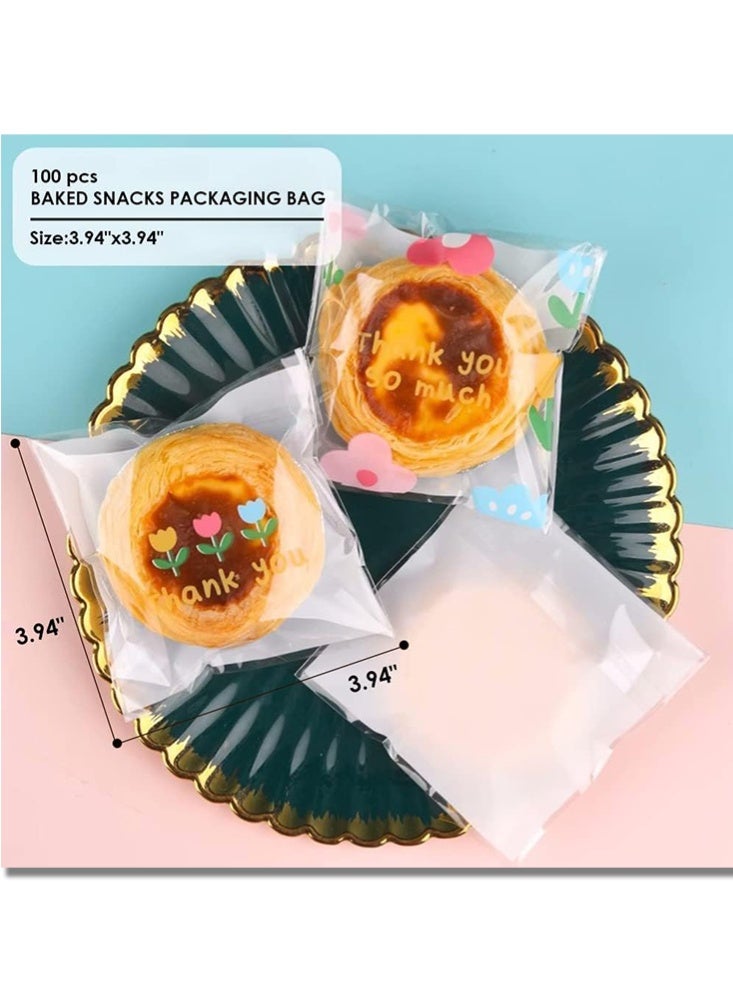 موندا (100 قطعة) أكياس بسكويت من السيلوفان ذاتية اللصق وقابلة لإعادة الإغلاق، 10 سم × 10 سم، لتغليف الحلويات وتقديم الهدايا في الحفلات والمخبوزات والحلوى - Image 2