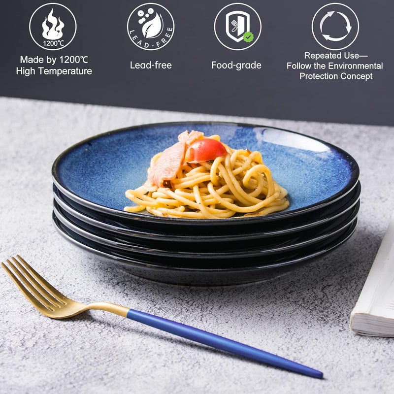 UNICASA Ceramic 1025 Inch Dinner Plates Set Porcelain Large Pasta Plate Set of 4 Reactive Glaze Serving Dishes for Steak Salad Pizza Dishwasher  Microwave Safe Blue - Image 3