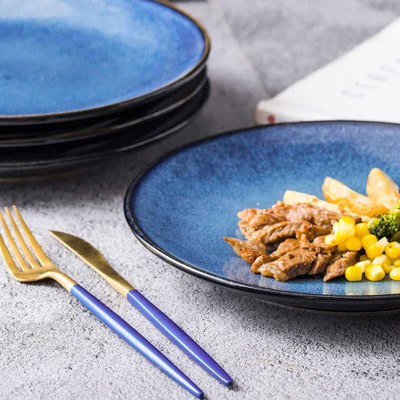 UNICASA Ceramic 1025 Inch Dinner Plates Set Porcelain Large Pasta Plate Set of 4 Reactive Glaze Serving Dishes for Steak Salad Pizza Dishwasher  Microwave Safe Blue - Image 5