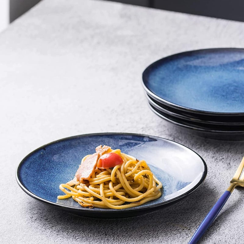 UNICASA Ceramic 1025 Inch Dinner Plates Set Porcelain Large Pasta Plate Set of 4 Reactive Glaze Serving Dishes for Steak Salad Pizza Dishwasher  Microwave Safe Blue - Image 4