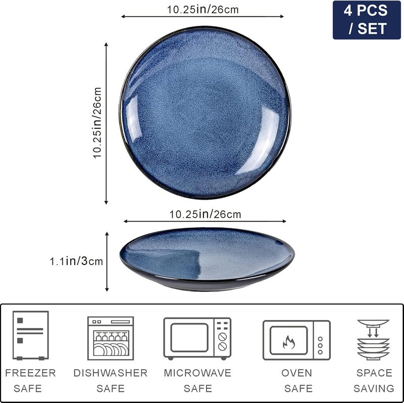 UNICASA Ceramic 1025 Inch Dinner Plates Set Porcelain Large Pasta Plate Set of 4 Reactive Glaze Serving Dishes for Steak Salad Pizza Dishwasher  Microwave Safe Blue - Image 2